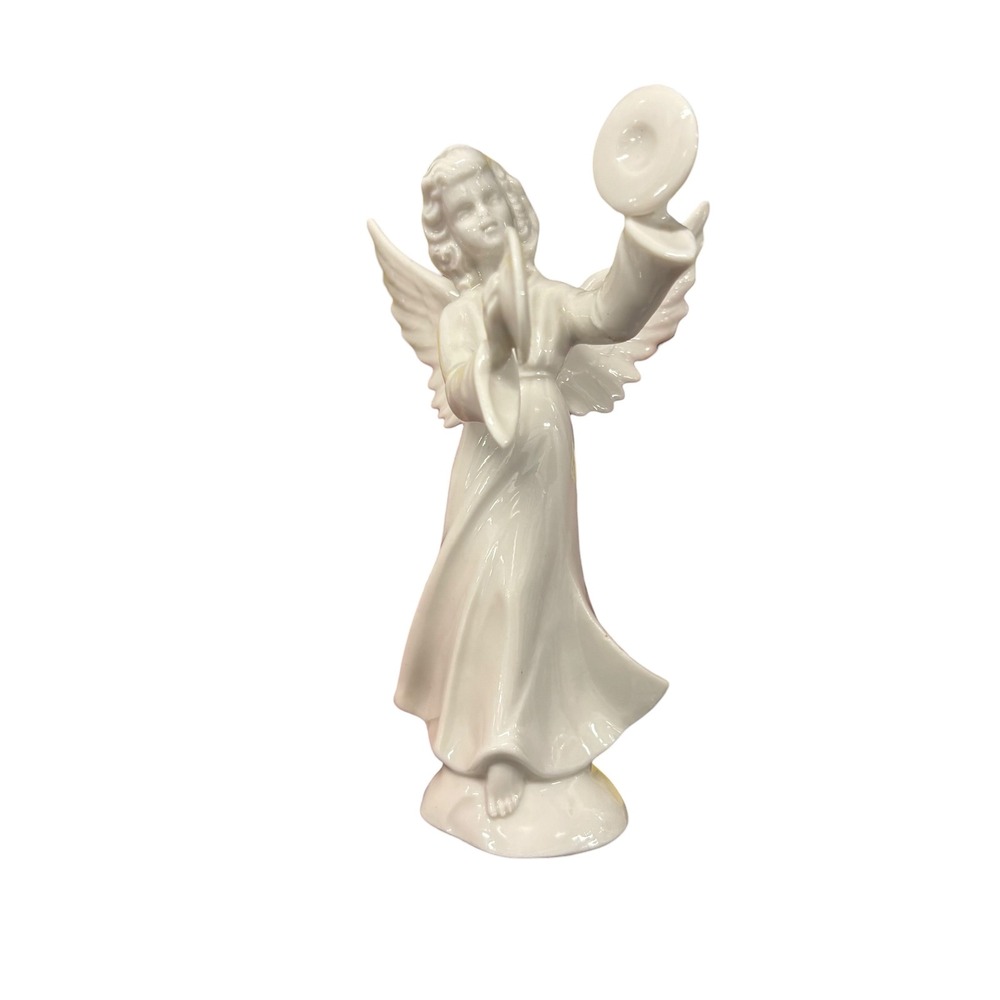 Dresden Porcelain Angel Figurine White Gloss Cherub with Cymbals Germany 5.5"